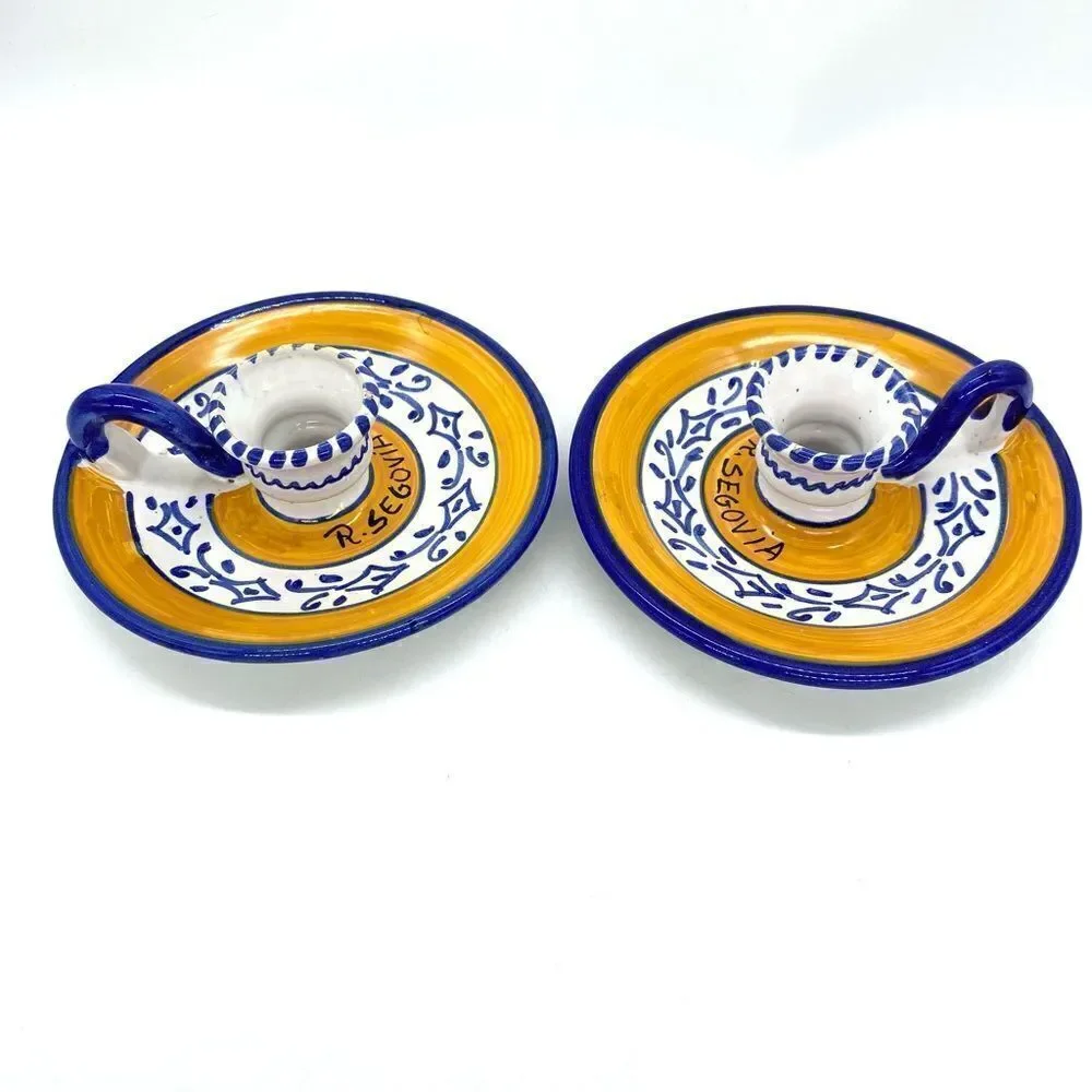 Fiesta Yellow Spanish Finger Loop Candlestick Holders